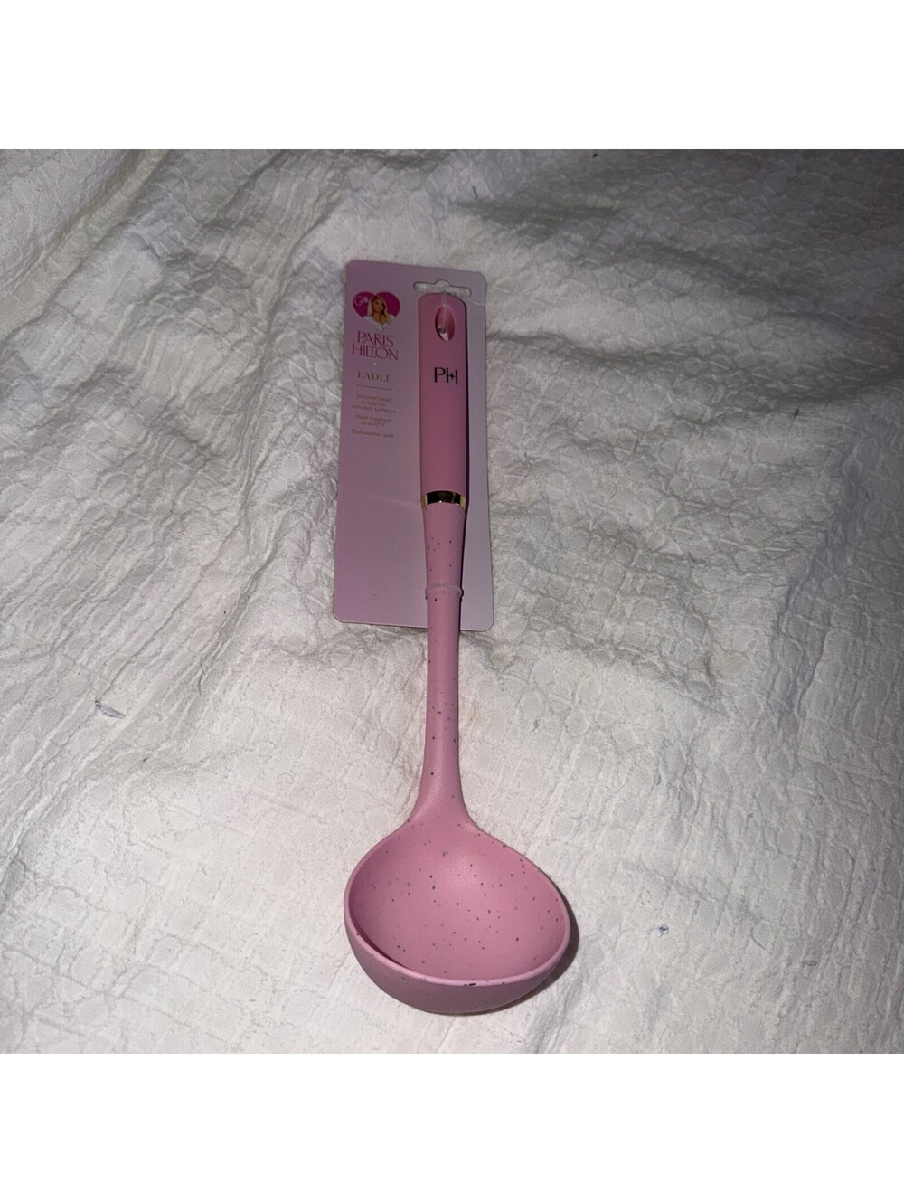 NWT Paris Hilton Designer Silicone & Gold Tone Ladle W/Pink Handle Nonstick RARE